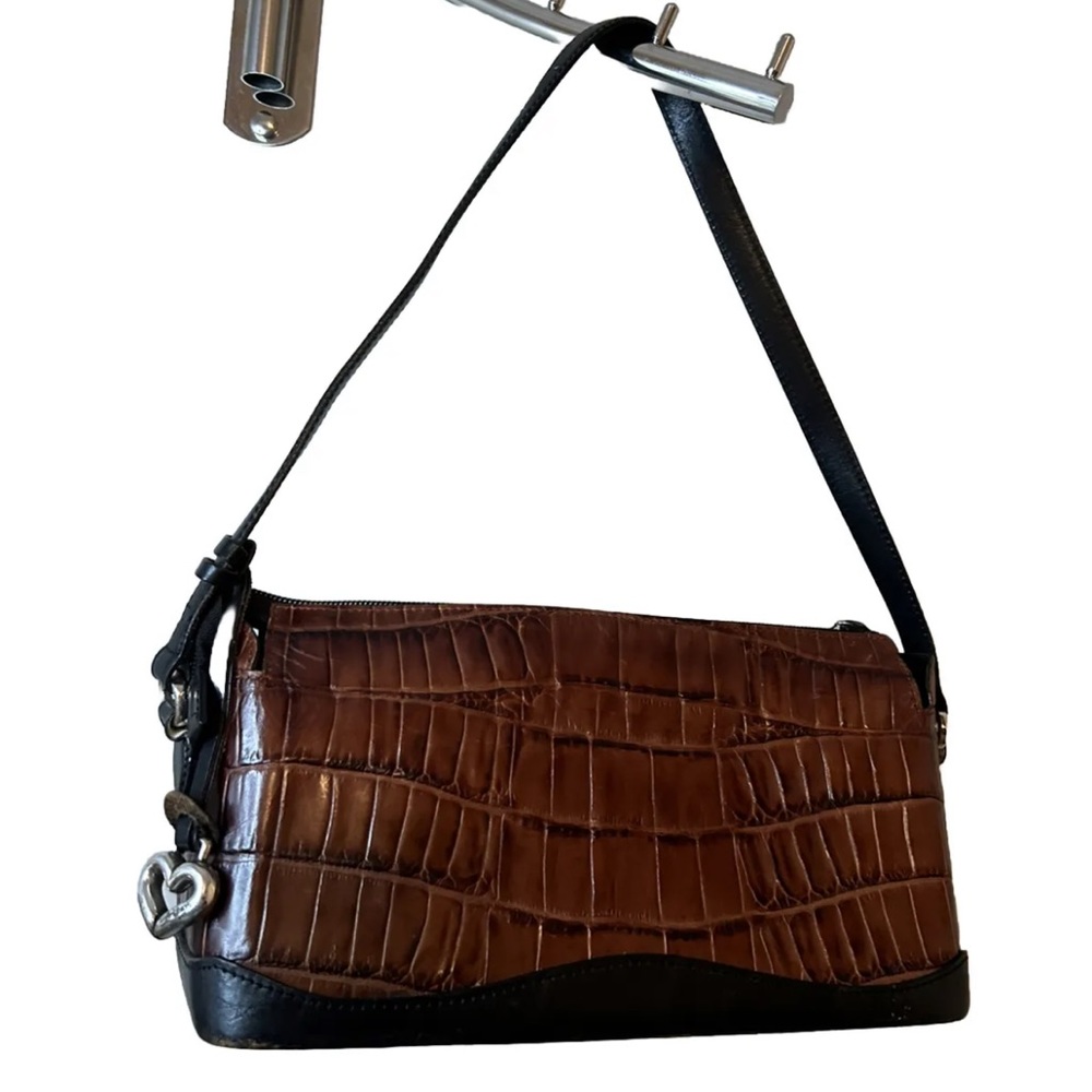 Brighton Cognac Brown Crocodile Leather Mini Bag Zipper Closure Good Condition